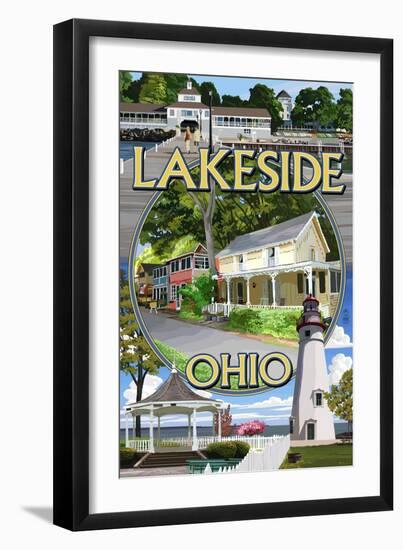 Lakeside, Ohio - Montage Scenes-Lantern Press-Framed Art Print