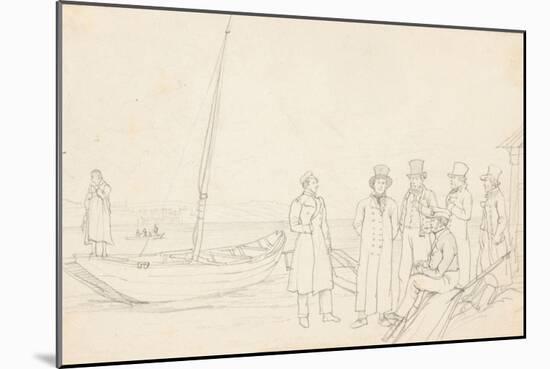 Lakeside Scene with Seven Figures, 1825 (Graphite on Paper)-German School-Mounted Giclee Print