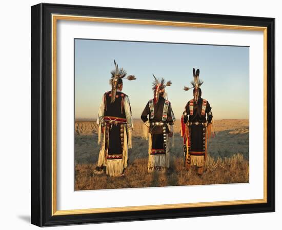 Lakota Indians in the Badlands of South Dakota, USA-Christian Heeb-Framed Photographic Print