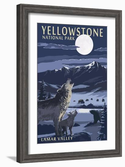 Lamar Valley Scene, Yellowstone National Park-Lantern Press-Framed Art Print