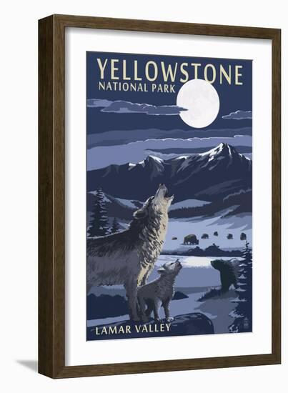 Lamar Valley Scene, Yellowstone National Park-Lantern Press-Framed Art Print