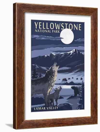 Lamar Valley Scene, Yellowstone National Park-Lantern Press-Framed Art Print