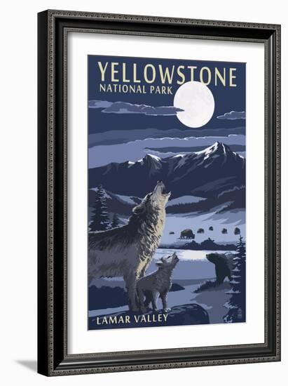 Lamar Valley Scene, Yellowstone National Park-Lantern Press-Framed Art Print