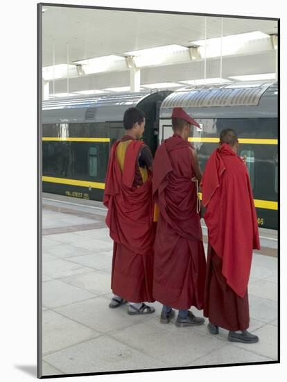 Lamas Awaiting Arrival of Train, New Railway Station, Beijing to Lhasa, Lhasa, Tibet, China-Ethel Davies-Mounted Photographic Print