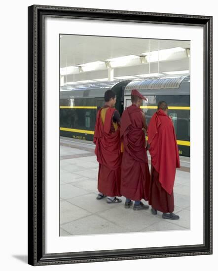 Lamas Awaiting Arrival of Train, New Railway Station, Beijing to Lhasa, Lhasa, Tibet, China-Ethel Davies-Framed Photographic Print