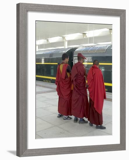 Lamas Awaiting Arrival of Train, New Railway Station, Beijing to Lhasa, Lhasa, Tibet, China-Ethel Davies-Framed Photographic Print