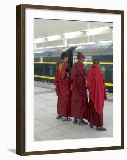 Lamas Awaiting Arrival of Train, New Railway Station, Beijing to Lhasa, Lhasa, Tibet, China-Ethel Davies-Framed Photographic Print