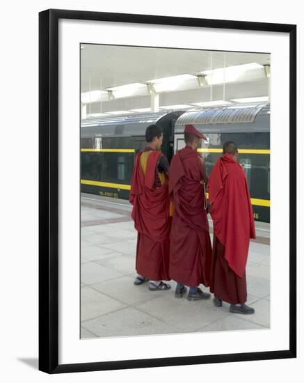 Lamas Awaiting Arrival of Train, New Railway Station, Beijing to Lhasa, Lhasa, Tibet, China-Ethel Davies-Framed Photographic Print