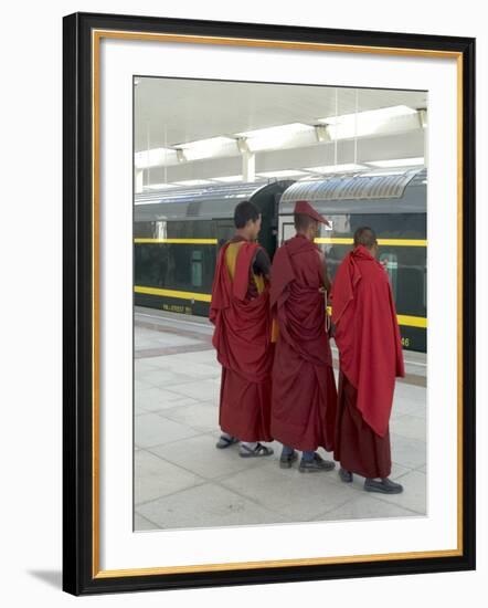 Lamas Awaiting Arrival of Train, New Railway Station, Beijing to Lhasa, Lhasa, Tibet, China-Ethel Davies-Framed Photographic Print