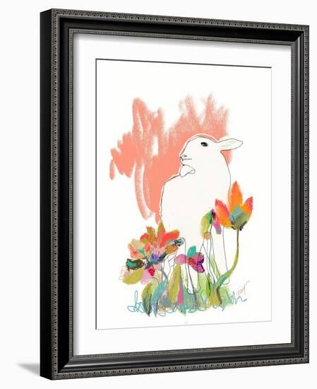 Lamb and Flowers-Niya Christine-Framed Art Print