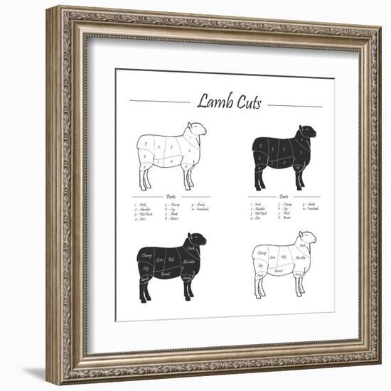 Lamb Cut Scheme - B&W-ONiONAstudio-Framed Art Print