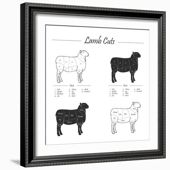 Lamb Cut Scheme - B&W-ONiONAstudio-Framed Premium Giclee Print