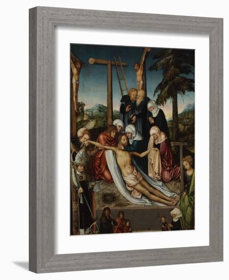 Lamentation Du Christ Mort Avec Saint Wolfgang, Ste Helene - the Lamentation over Christ with Saint-Lucas the Elder Cranach-Framed Giclee Print