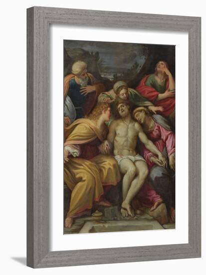 Lamentation of Christ with St John, Mary Magdalene, Mary-Salomé, Joseph of Arimathea and the Virgin-Francesco Albani-Framed Giclee Print