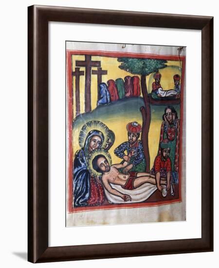 Lamentation over Dead Christ, from Illuminated Coptic Manuscript Page, Ethiopia-null-Framed Giclee Print