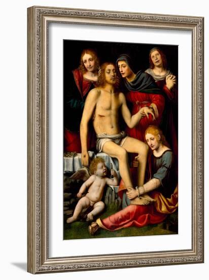 Lamentation over the Dead Christ, C.1512-20 (Oil on Wood)-Bernardino Luini-Framed Giclee Print