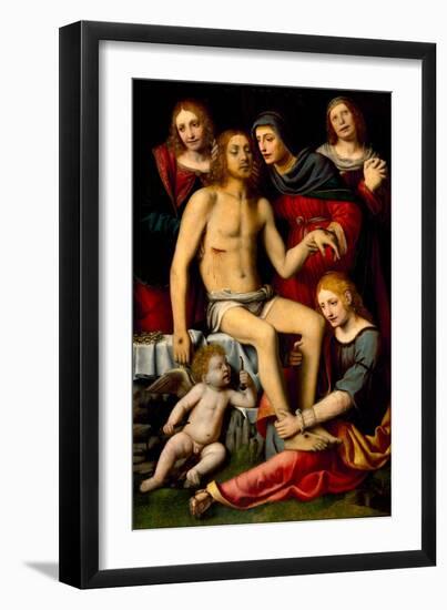 Lamentation over the Dead Christ, C.1512-20 (Oil on Wood)-Bernardino Luini-Framed Giclee Print