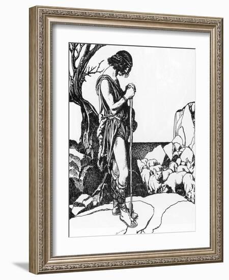 Lamorak Herding the Swine of Sir Nabon, Illustration from 'The Story of the Champions of the round-Howard Pyle-Framed Giclee Print