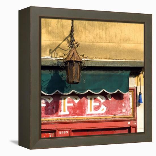 Lamp and Awning Outside Venice Caffe-Mike Burton-Framed Premier Image Canvas