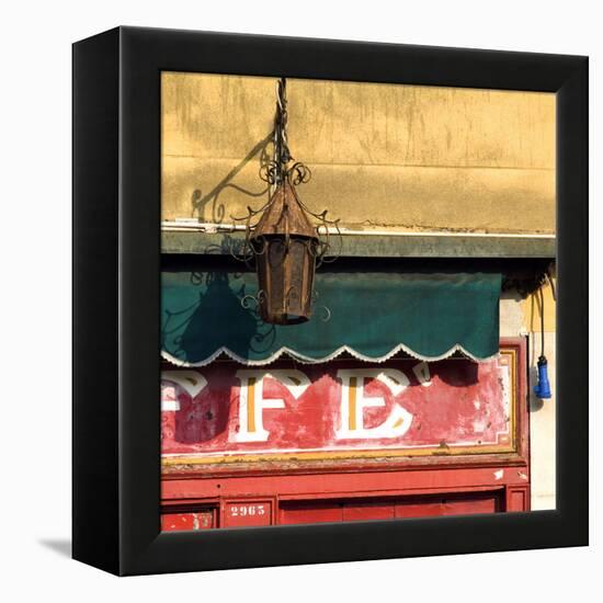 Lamp and Awning Outside Venice Caffe-Mike Burton-Framed Premier Image Canvas