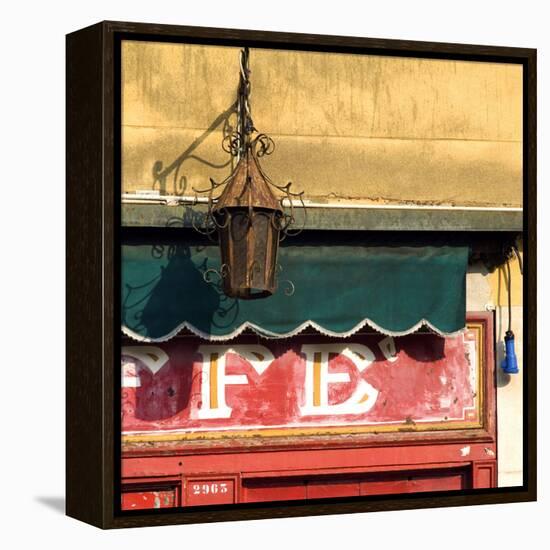 Lamp and Awning Outside Venice Caffe-Mike Burton-Framed Premier Image Canvas