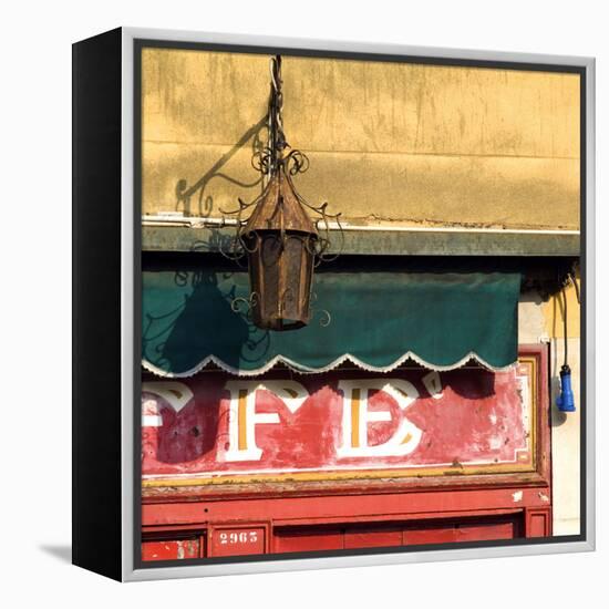 Lamp and Awning Outside Venice Caffe-Mike Burton-Framed Premier Image Canvas