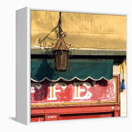 Lamp and Awning Outside Venice Caffe-Mike Burton-Framed Premier Image Canvas