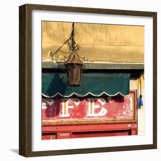 Lamp and Awning Outside Venice Caffe-Mike Burton-Framed Photographic Print