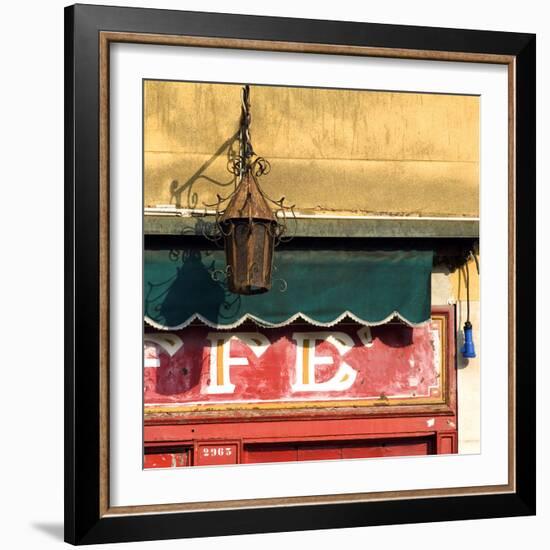 Lamp and Awning Outside Venice Caffe-Mike Burton-Framed Photographic Print