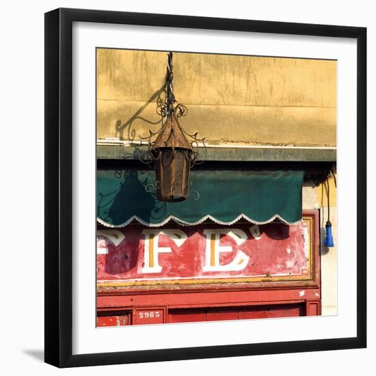 Lamp and Awning Outside Venice Caffe-Mike Burton-Framed Photographic Print