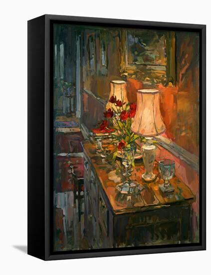 Lamp and Tulips (Oil on Canvas)-Susan Ryder-Framed Premier Image Canvas