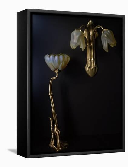 Lamp and Wall Light in Gilded Bronze and Glass in Shape of Lilies-Louis Majorelle-Framed Premier Image Canvas