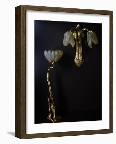 Lamp and Wall Light in Gilded Bronze and Glass in Shape of Lilies-Louis Majorelle-Framed Giclee Print