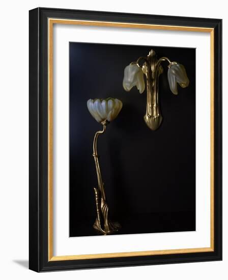 Lamp and Wall Light in Gilded Bronze and Glass in Shape of Lilies-Louis Majorelle-Framed Giclee Print