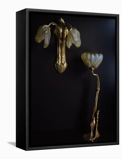 Lamp and Wall Light in Gilded Bronze and Glass in Shape of Lilies-Louis Majorelle-Framed Premier Image Canvas