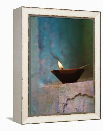 Lamp in a Little Shrine Outside Traditional House, Varanasi, India-Keren Su-Framed Premier Image Canvas