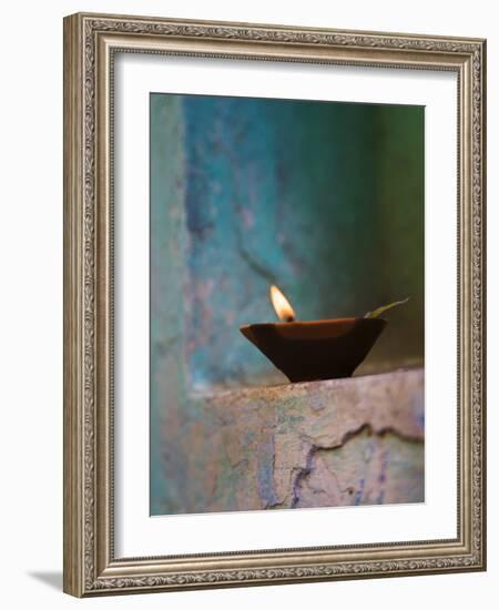 Lamp in a Little Shrine Outside Traditional House, Varanasi, India-Keren Su-Framed Photographic Print