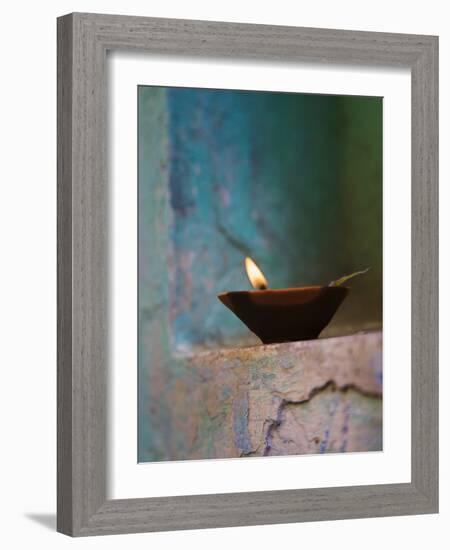 Lamp in a Little Shrine Outside Traditional House, Varanasi, India-Keren Su-Framed Photographic Print