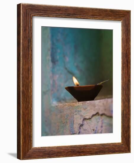 Lamp in a Little Shrine Outside Traditional House, Varanasi, India-Keren Su-Framed Photographic Print