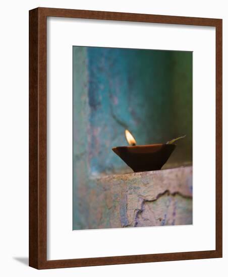 Lamp in a Little Shrine Outside Traditional House, Varanasi, India-Keren Su-Framed Photographic Print