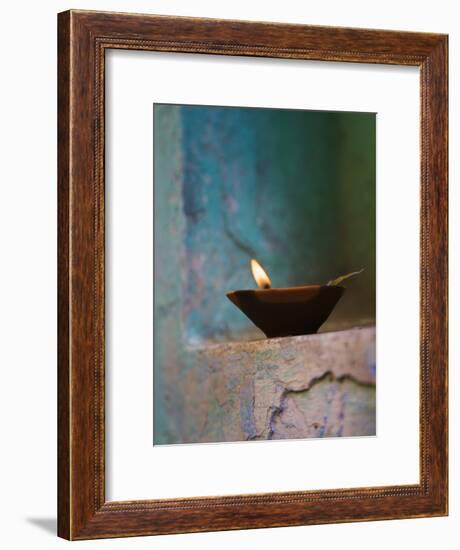 Lamp in a Little Shrine Outside Traditional House, Varanasi, India-Keren Su-Framed Photographic Print