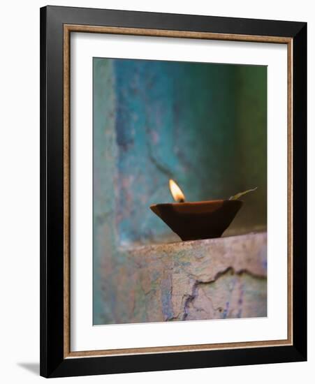 Lamp in a Little Shrine Outside Traditional House, Varanasi, India-Keren Su-Framed Photographic Print