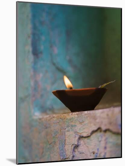 Lamp in a Little Shrine Outside Traditional House, Varanasi, India-Keren Su-Mounted Photographic Print
