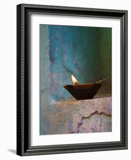 Lamp in a Little Shrine Outside Traditional House, Varanasi, India-Keren Su-Framed Photographic Print