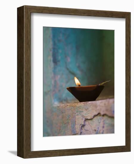 Lamp in a Little Shrine Outside Traditional House, Varanasi, India-Keren Su-Framed Premium Photographic Print