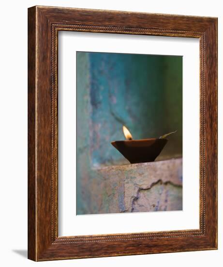 Lamp in a Little Shrine Outside Traditional House, Varanasi, India-Keren Su-Framed Premium Photographic Print