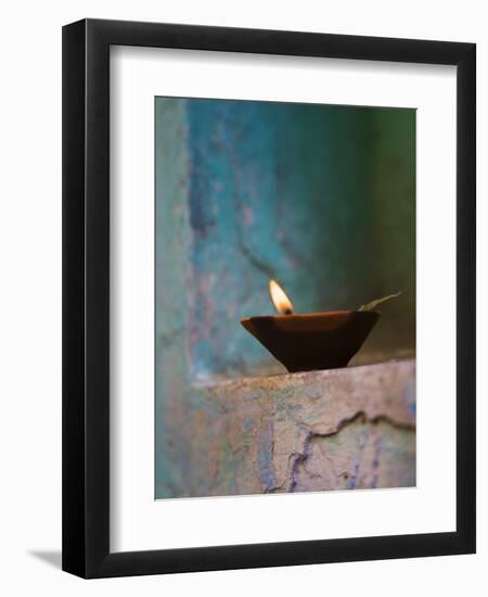 Lamp in a Little Shrine Outside Traditional House, Varanasi, India-Keren Su-Framed Premium Photographic Print