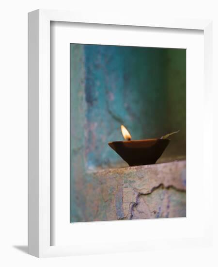 Lamp in a Little Shrine Outside Traditional House, Varanasi, India-Keren Su-Framed Premium Photographic Print