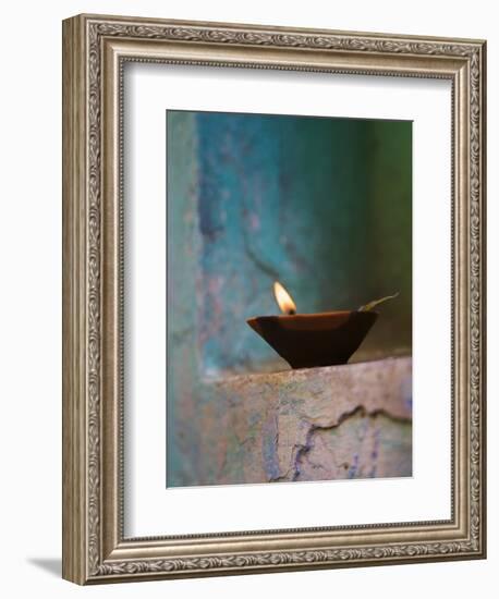 Lamp in a Little Shrine Outside Traditional House, Varanasi, India-Keren Su-Framed Photographic Print