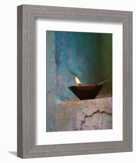 Lamp in a Little Shrine Outside Traditional House, Varanasi, India-Keren Su-Framed Photographic Print